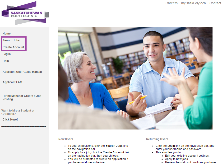 Screenshot of careers website home page 