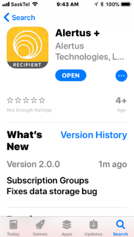 Alertus page on IOS app store