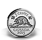 A Canadian nickel, which features a portrait of Queen Elizabeth II on the obverse side and a beaver on the reverse side.