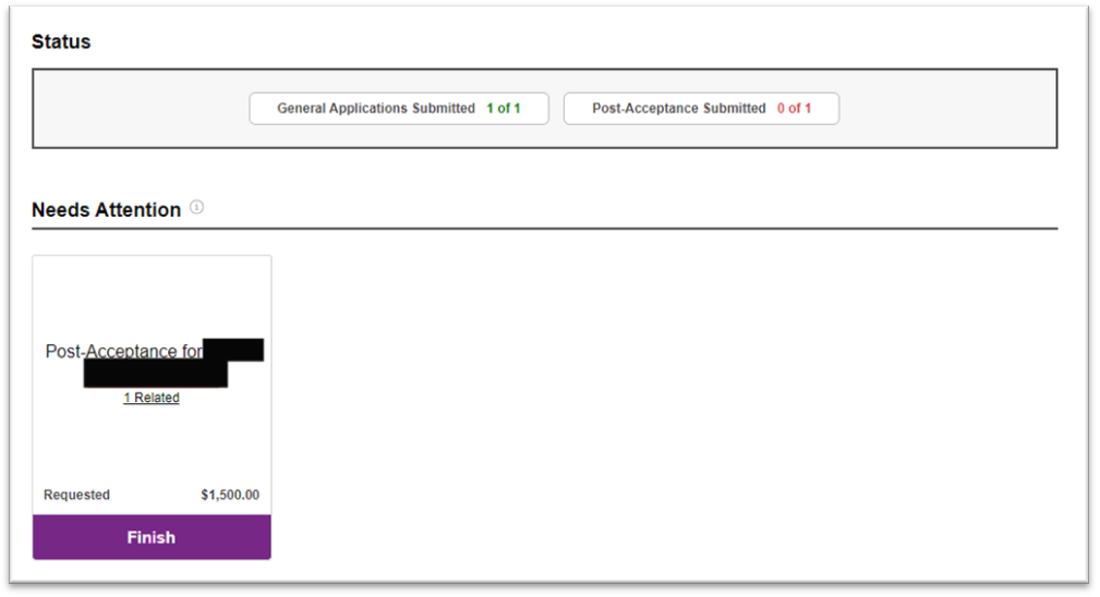 Grey oulined box that provides next steps and is located under a needs attention subheading.