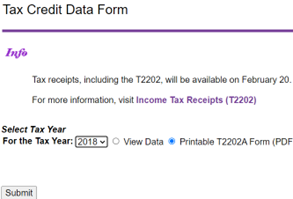 From that asks you to select the tax year and whether you want to view data or print as PDF