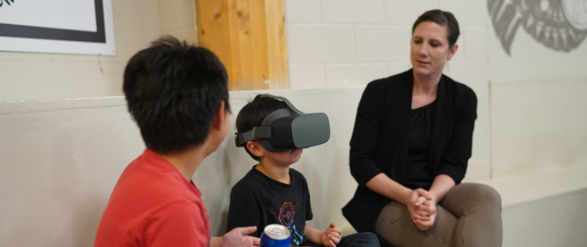 Linsey and students using VR