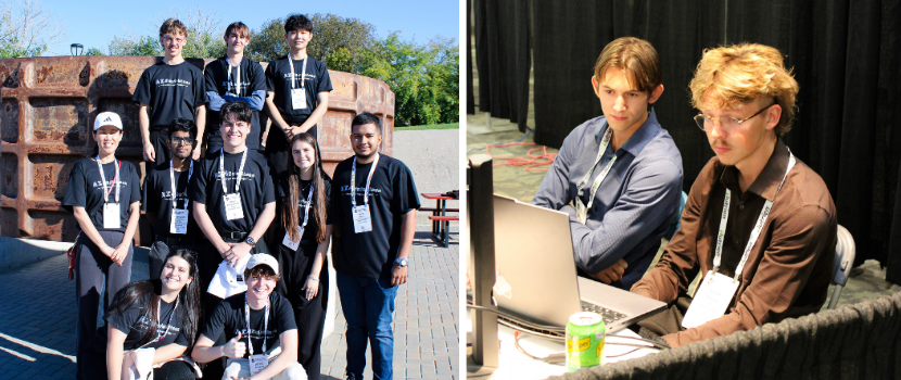 ai4safemines team photo and two students working at a computer