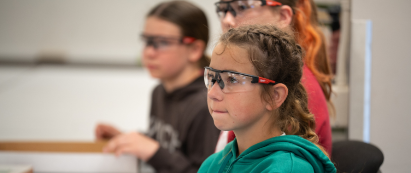 Girl wearing safety glasses
