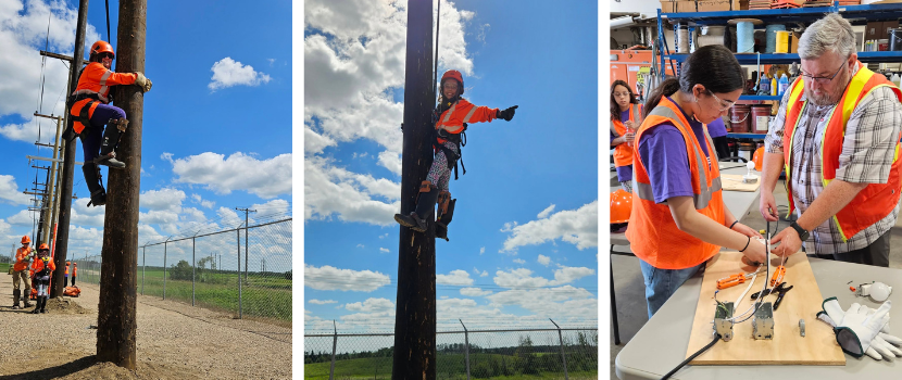 Girls climbing poles and working in shops with SaskPower