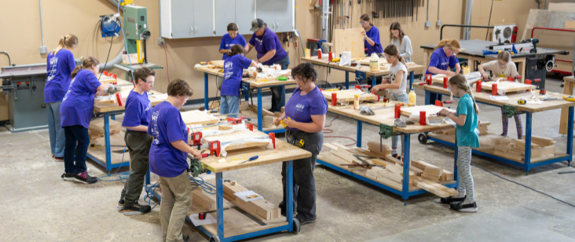 Girls in a carpentry shop