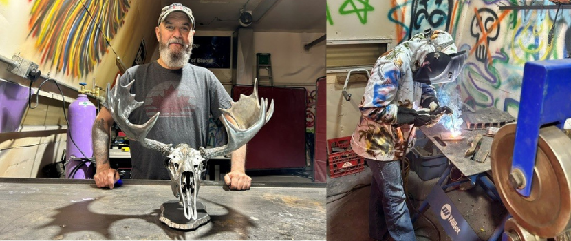 Rob Jung with metal sculpture and welder