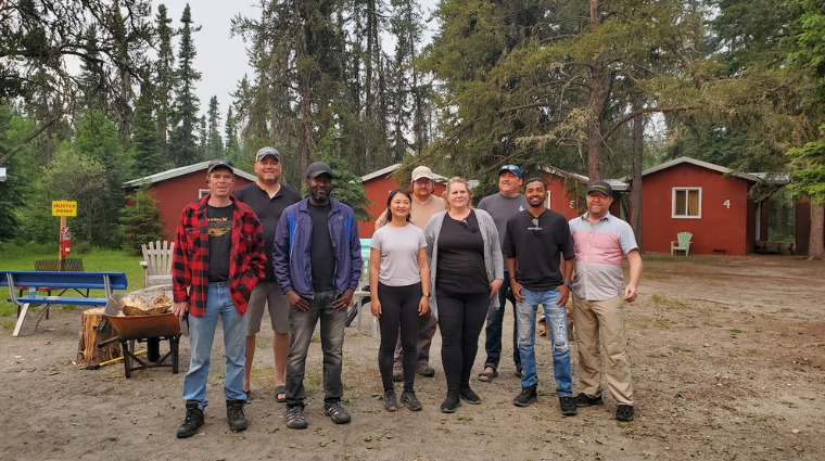 Bansah with students at Hannin Creek