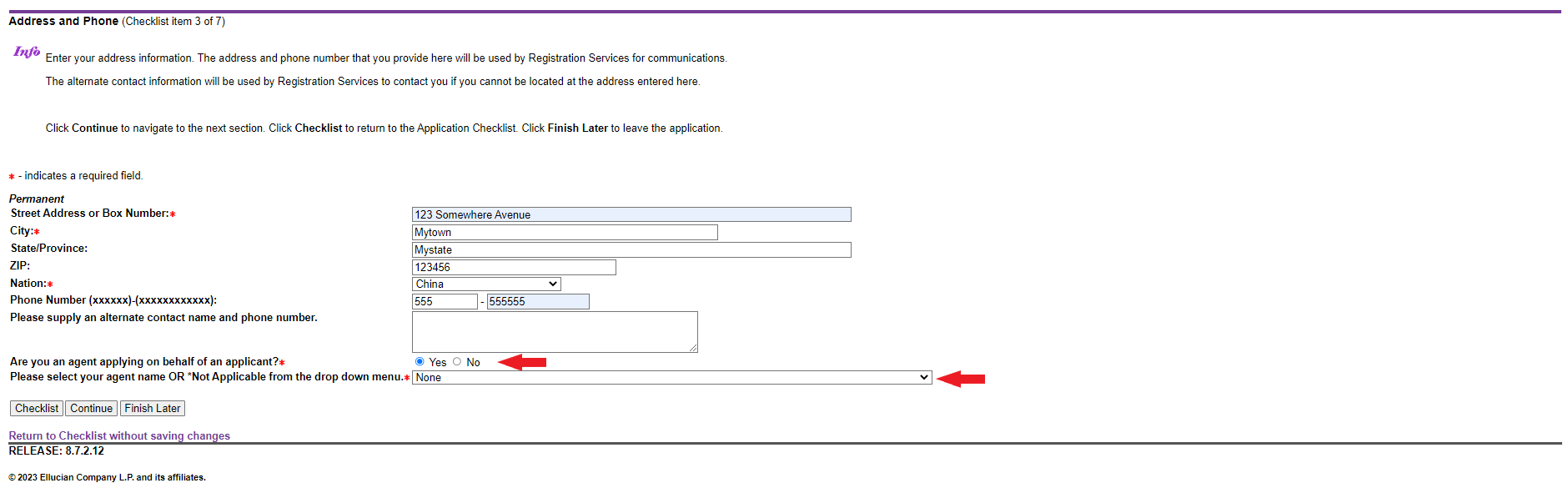 The "Address and Phone" section of the application checklist.