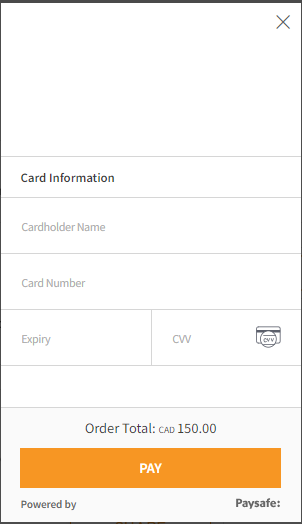 Credit Card information section of payment page, with "Pay" button at the bottom.