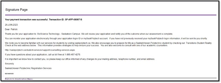 Signature page, showing payment confirmation.