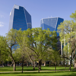 Two highrise buildings in a Regina park