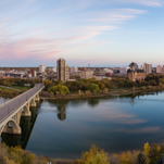 River, bridge and Saskatoon downtown
