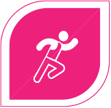 White outline of a person running on a pink background representing body